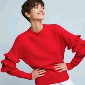 Anthropologie Line & Dot Red Tiered Ruffle Sweater